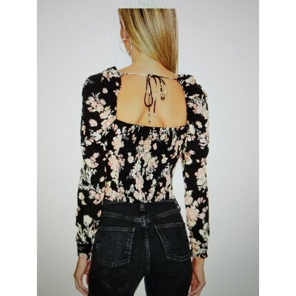 Free People Hilary Printed Crop Top in Black Combo Boho Floral Print Size XS - Picture 2 of 13
